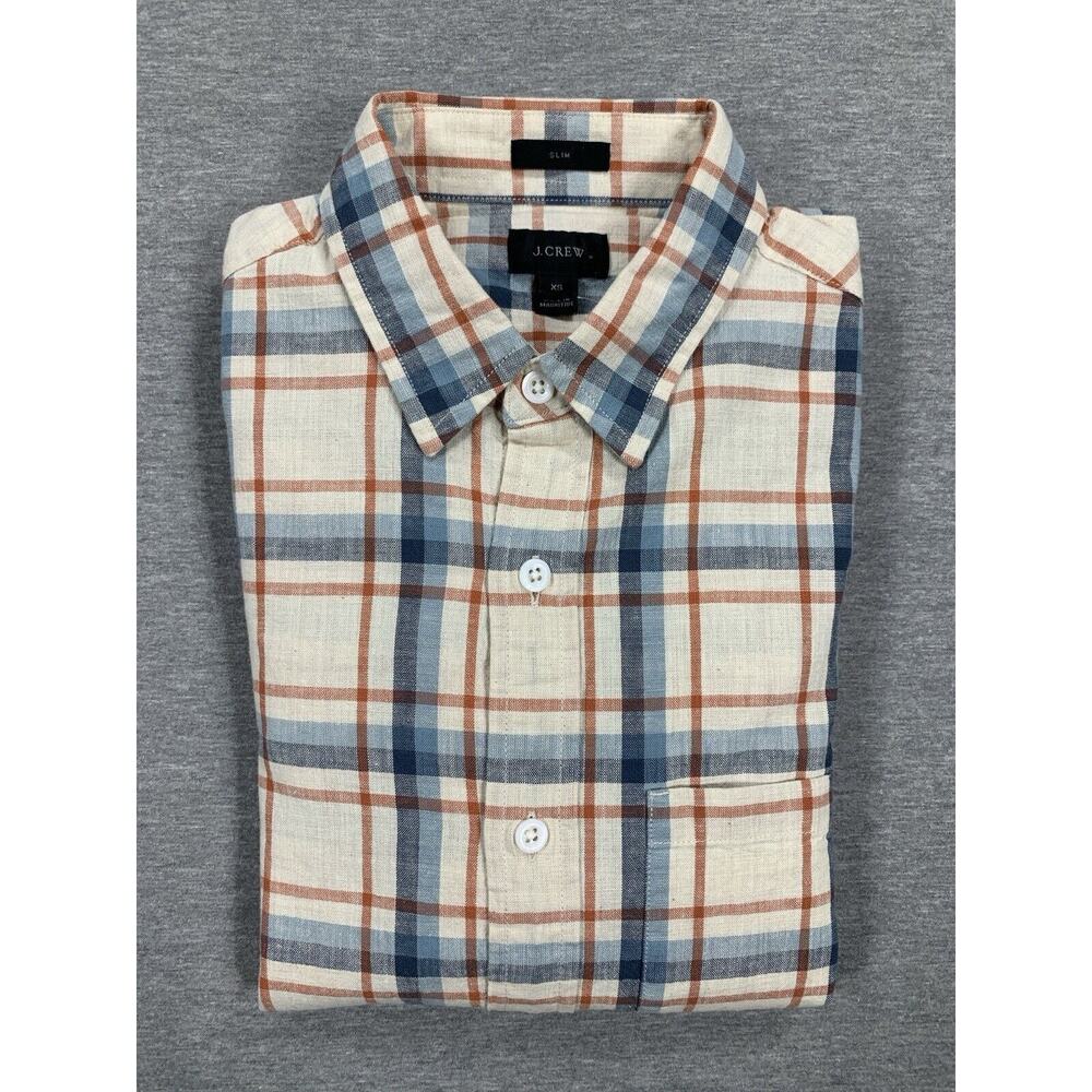 J.Crew Men's XS Slim Fit - NWT Red/Blue/Beige Plaid Cotton Button Down Shirt